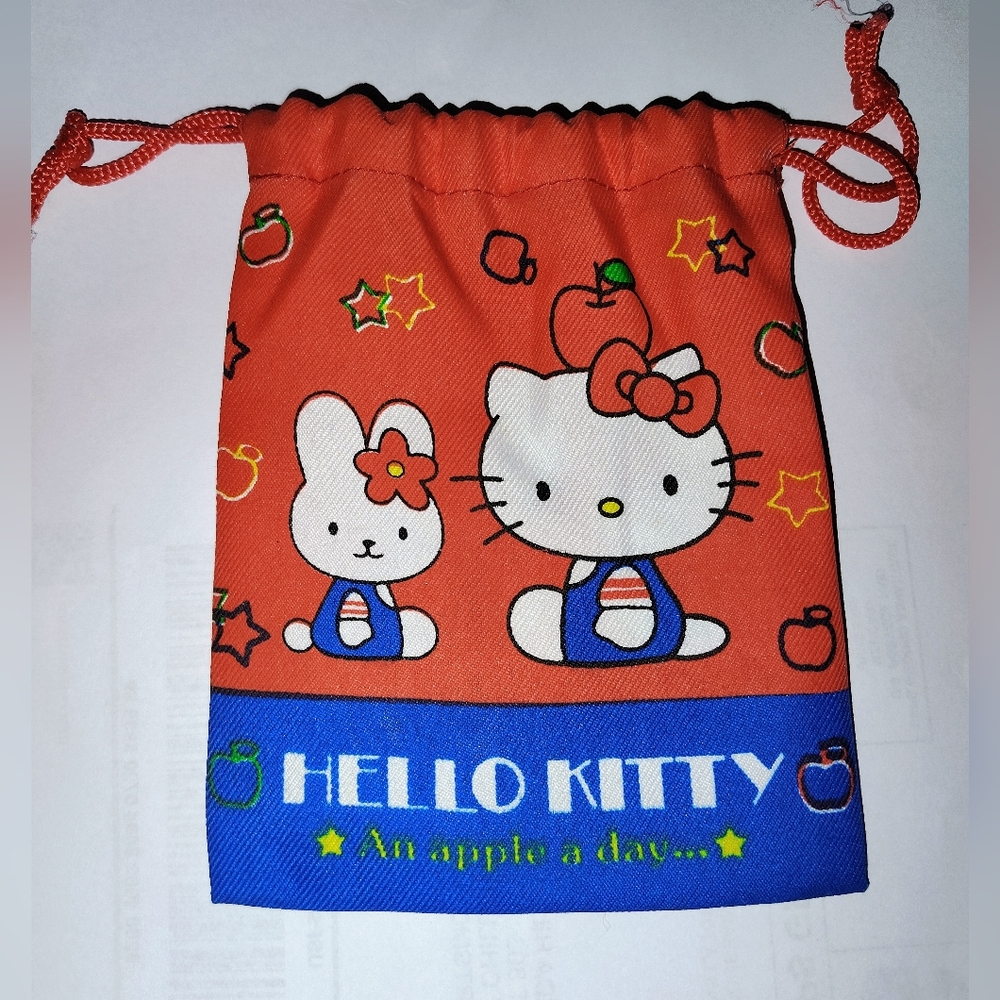Vintage Japanese Hello Kitty Cloth Drawstring Bag Rare Sanrio Kawaii
